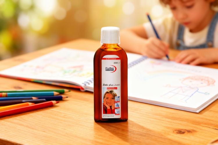 شربت زینک یوروویتال در کنار دفتر نقاشی کودک